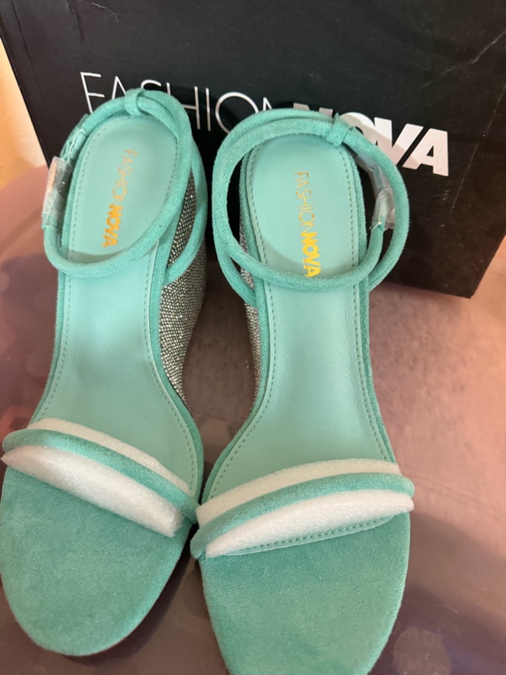 Aqua blue rhinestone wedges - Picture 3 of 7
